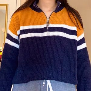 Retro Quarter Zip Sweatshirt in Blue and Orange